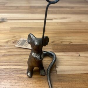 Bronze Cast Iron 4” Mouse Figurine with Tail Name Card Holder